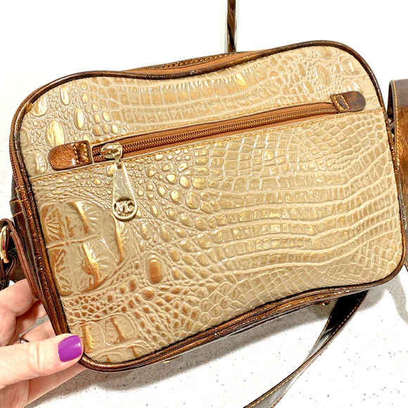Y2K MC Marc Chantal Purse 2-Tone Moc Croc Textured Patent Crossbody Shoulder Bag - Picture 5 of 12